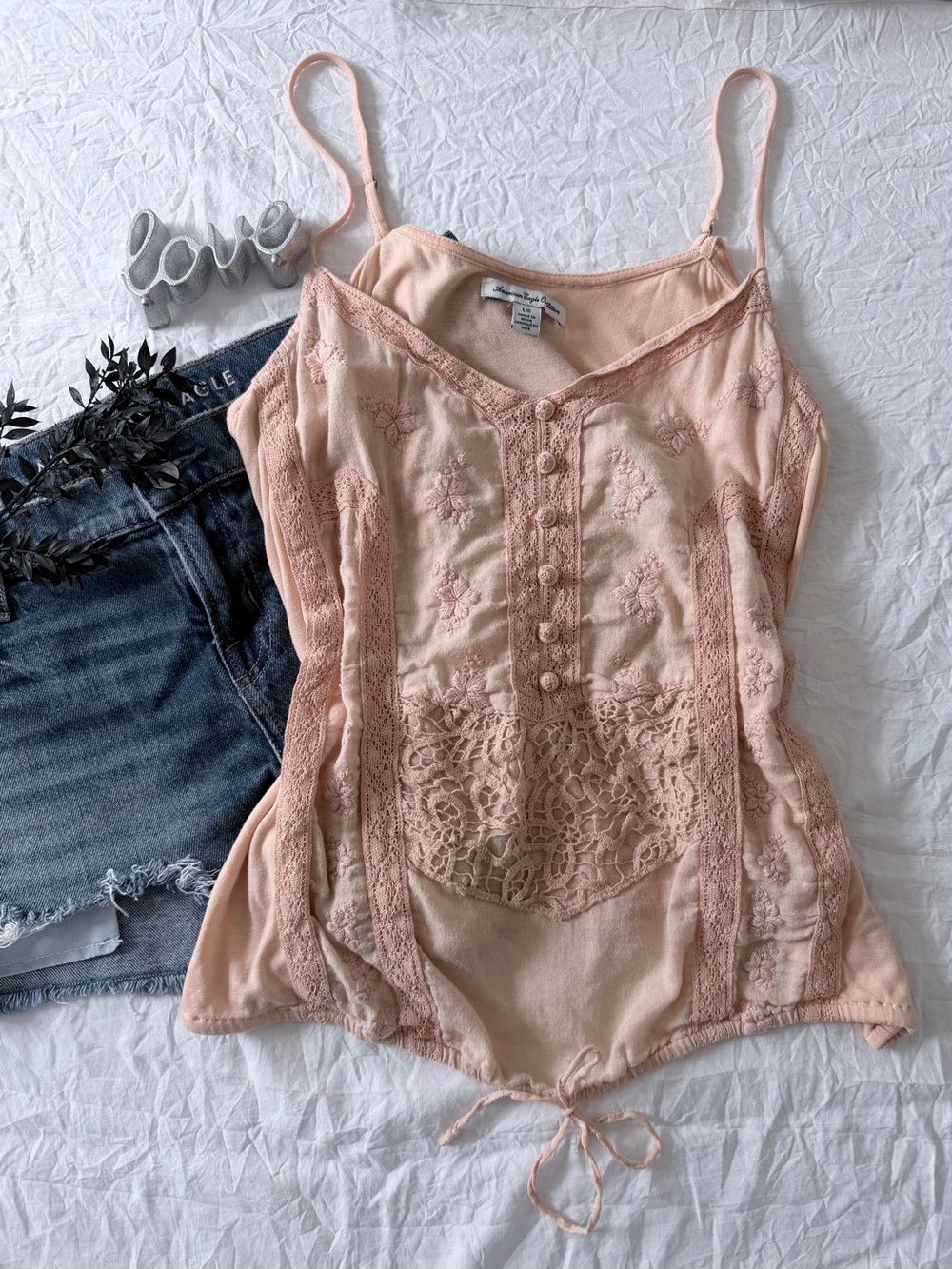 American Eagle Outfitters Vintage Peachy Pink Lace-Trim Cami